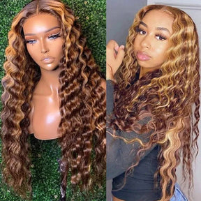 Ombre Highlight Honey Blonde Loose Deep Wave Wig 13x4 HD Lace Front Human Hair Wig