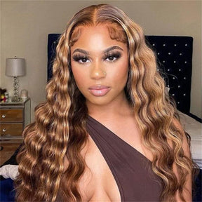 Ombre Highlight Honey Blonde Loose Deep Wave Wig 13x4 HD Lace Front Human Hair Wig