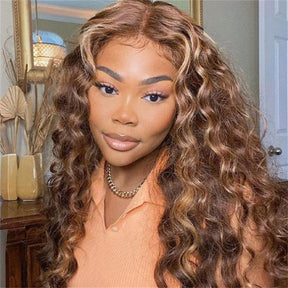 Ombre Highlight Honey Blonde Loose Deep Wave Wig 13x4 HD Lace Front Human Hair Wig
