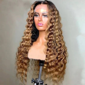Ombre Highlight Honey Blonde Loose Deep Wave Wig 13x4 HD Lace Front Human Hair Wig