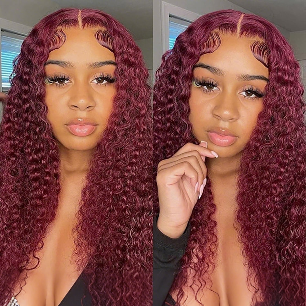 Pizazz Hair 30inch Jerry Curly 99j Burgundy 13x6 Hd Lace Frontal Human Hair Wigs  100% Human Hair Flash Sale