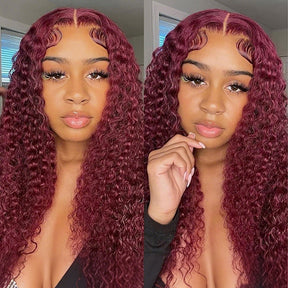 Pizazz Hair 30inch Jerry Curly 99j Burgundy 13x6 Hd Lace Frontal Human Hair Wigs  100% Human Hair Flash Sale