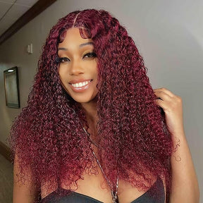 Pizazz Hair 30inch Jerry Curly 99j Burgundy 13x6 Hd Lace Frontal Human Hair Wigs  100% Human Hair Flash Sale