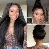 4C Edge Kinky Straight  360 HD Invisible Lace Frontal  Human Hair Wig With Super Natural Hairline