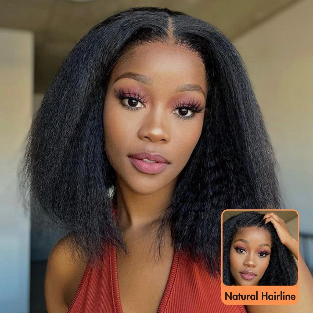 2 Wigs Set | 220% Density  5x5 Water Wave Bob Lace Wig and Kinky Straight Bob V Part Wig Flash Sale