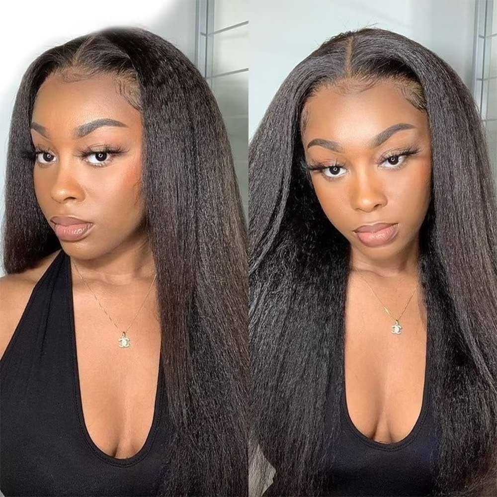 Kinky Straight 5x5  Glueless Human Hair Pre Plucked Pre Cut Wig