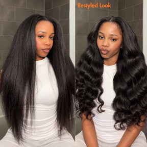 Kinky Straight Blend Natural V Part Human Hair Wigs with Minimal Leave-Out For Protective Style