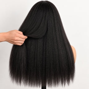 Kinky Straight Blend Natural V Part Human Hair Wigs with Minimal Leave-Out For Protective Style