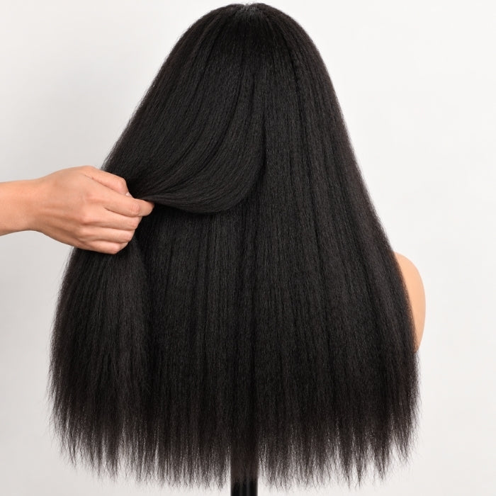 Kinky Straight Blend Natural V Part Human Hair Wigs with Minimal Leave-Out For Protective Style