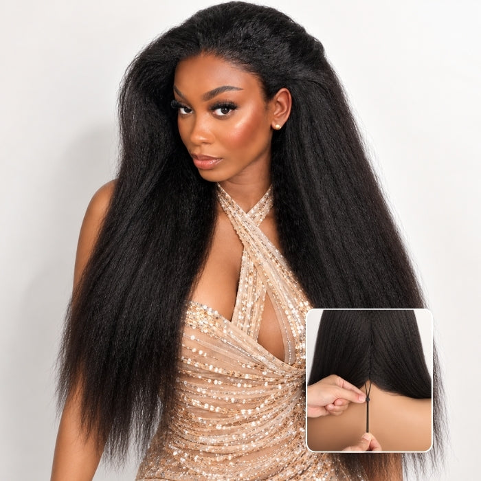 Kinky Straight Blend Natural V Part Human Hair Wigs with Minimal Leave-Out For Protective Style