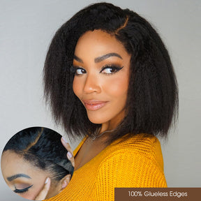 4C Kinky Edges 10 Inch Kinky Straight Bob Wig Glueless Lace Front Human Hair
