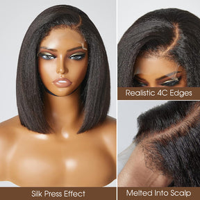 4C Kinky Edges 10 Inch Kinky Straight Bob Wig Glueless Lace Front Human Hair