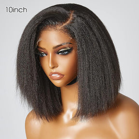 4C Kinky Edges 10 Inch Kinky Straight Bob Wig Glueless Lace Front Human Hair