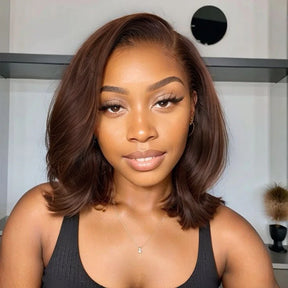 #4 Chocolate Brown Color Layered Body Wave Bob Wig Pre Plucked HD Lace Human Hair Wigs