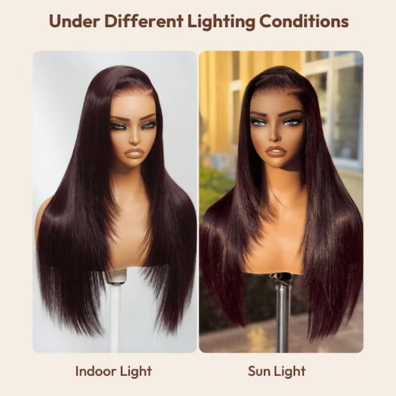 Pizazz Hair Black Cherry Layered Cut  8x5 Glueless Wig Straight/Body Wave And 13x4 Lace Front Human Hair Wigs 220% Density