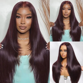 Pizazz Hair Black Cherry Layered Cut  8x5 Glueless Wig Straight/Body Wave And 13x4 Lace Front Human Hair Wigs 220% Density
