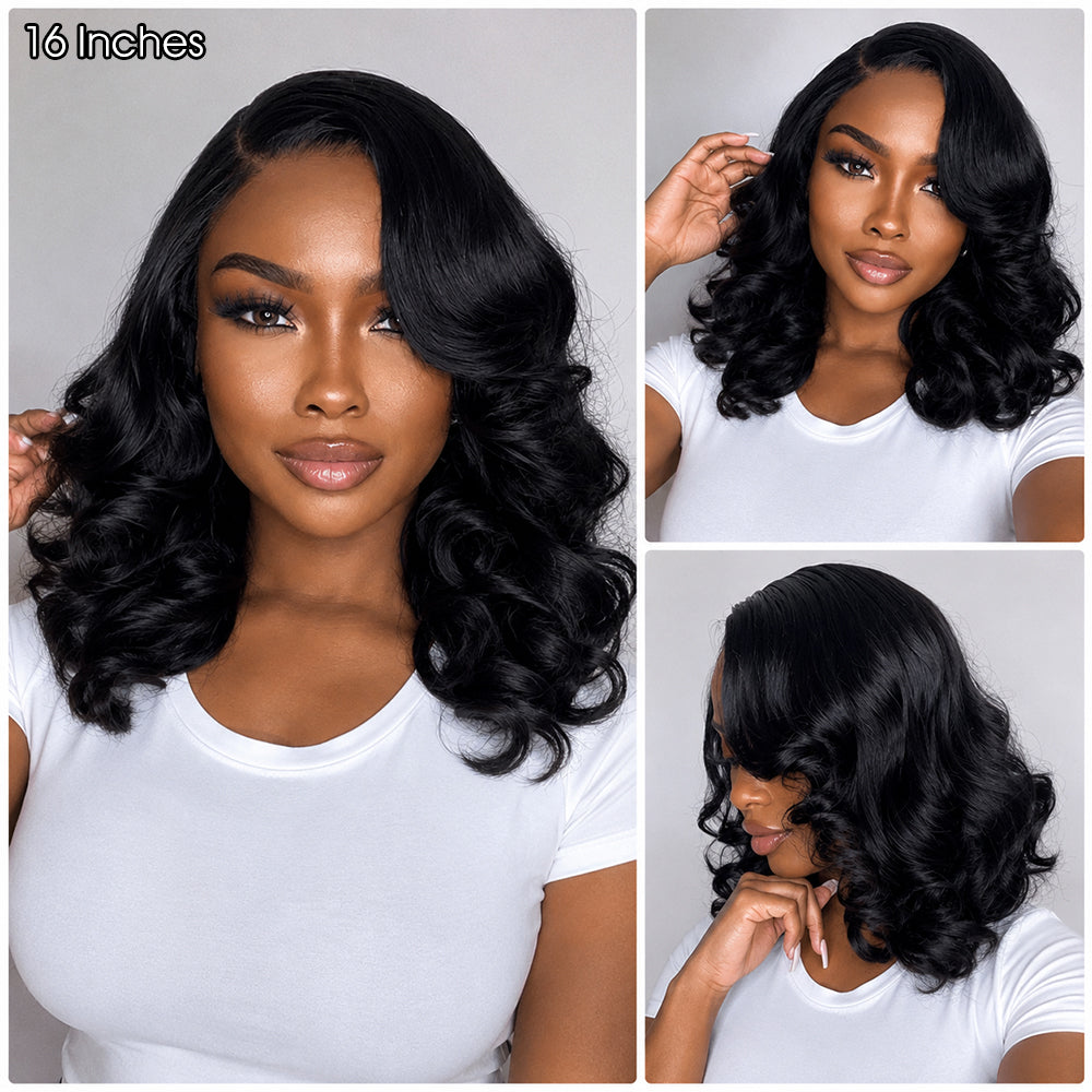 Glueless Loose Body Wave Bob Wig Human Hair 220% Density HD Lace Front Wig Pre Plucked Natural Black