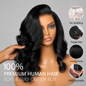 Glueless Loose Body Wave Bob Wig Human Hair 220% Density HD Lace Front Wig Pre Plucked Natural Black