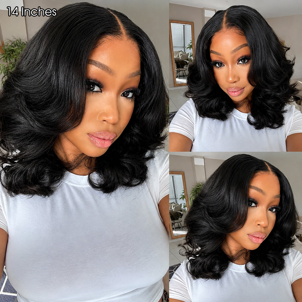 Glueless Loose Body Wave Bob Wig Human Hair 220% Density HD Lace Front Wig Pre Plucked Natural Black