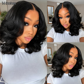 Glueless Loose Body Wave Bob Wig Human Hair 220% Density HD Lace Front Wig Pre Plucked Natural Black