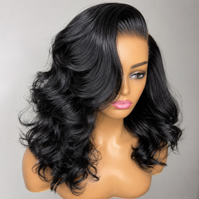 Glueless Loose Body Wave Bob Wig Human Hair 220% Density HD Lace Front Wig Pre Plucked Natural Black