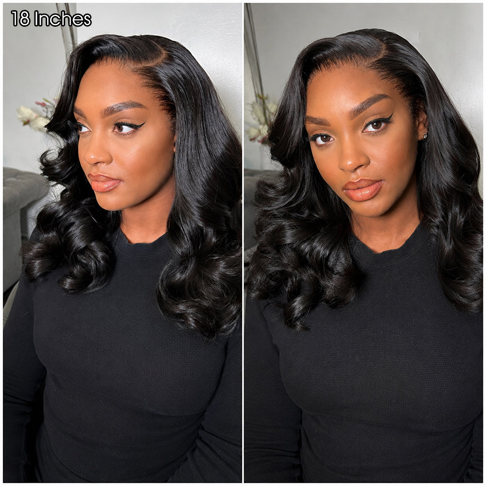 Glueless Loose Body Wave Bob Wig Human Hair 220% Density HD Lace Front Wig Pre Plucked Natural Black