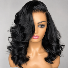 Glueless Loose Body Wave Bob Wig Human Hair 220% Density HD Lace Front Wig Pre Plucked Natural Black