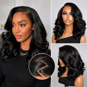 Glueless Loose Body Wave Bob Wig Human Hair 220% Density HD Lace Front Wig Pre Plucked Natural Black