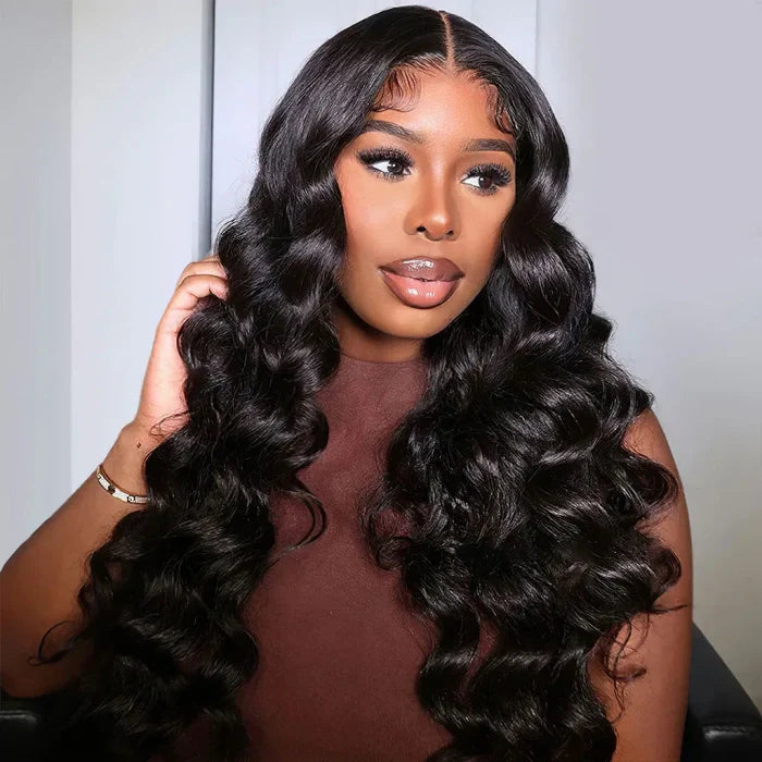 Loose Deep Wave Natural Black Hair 13x6 HD Lace Frontal Wig Wand Curls Human Hair Wigs