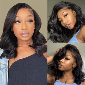 Loose Body Wave Short Bob Wigs Pre Plucked 13x4 Lace Front Wigs Human Hair 220% Density