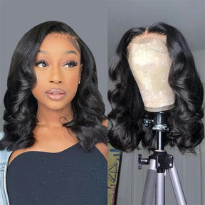 Loose Body Wave Short Bob Wigs Pre Plucked 13x4 Lace Front Wigs Human Hair 220% Density