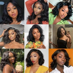 Loose Body Wave Short Bob Wigs Pre Plucked 13x4 Lace Front Wigs Human Hair 220% Density