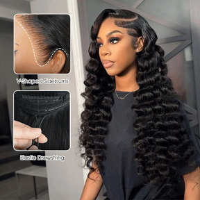 Loose Deep Wave Glueless 13x6 Lace Frontal Wigs Skin Melt HD Lace Human Hair Wigs With Elastic Drawstring