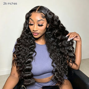 Loose Deep Wave Glueless 13x6 Lace Frontal Wigs Skin Melt HD Lace Human Hair Wigs With Elastic Drawstring