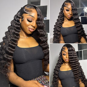 Loose Deep Wave Glueless 13x6 Lace Frontal Wigs Skin Melt HD Lace Human Hair Wigs With Elastic Drawstring