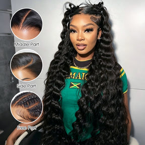Loose Deep Wave Glueless 13x6 Lace Frontal Wigs Skin Melt HD Lace Human Hair Wigs With Elastic Drawstring