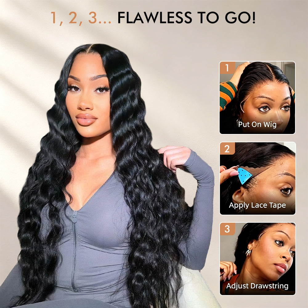 Loose Deep Wave Glueless 13x6 Lace Frontal Wigs Skin Melt HD Lace Human Hair Wigs With Elastic Drawstring
