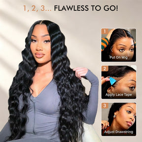 Loose Deep Wave Glueless 13x6 Lace Frontal Wigs Skin Melt HD Lace Human Hair Wigs With Elastic Drawstring