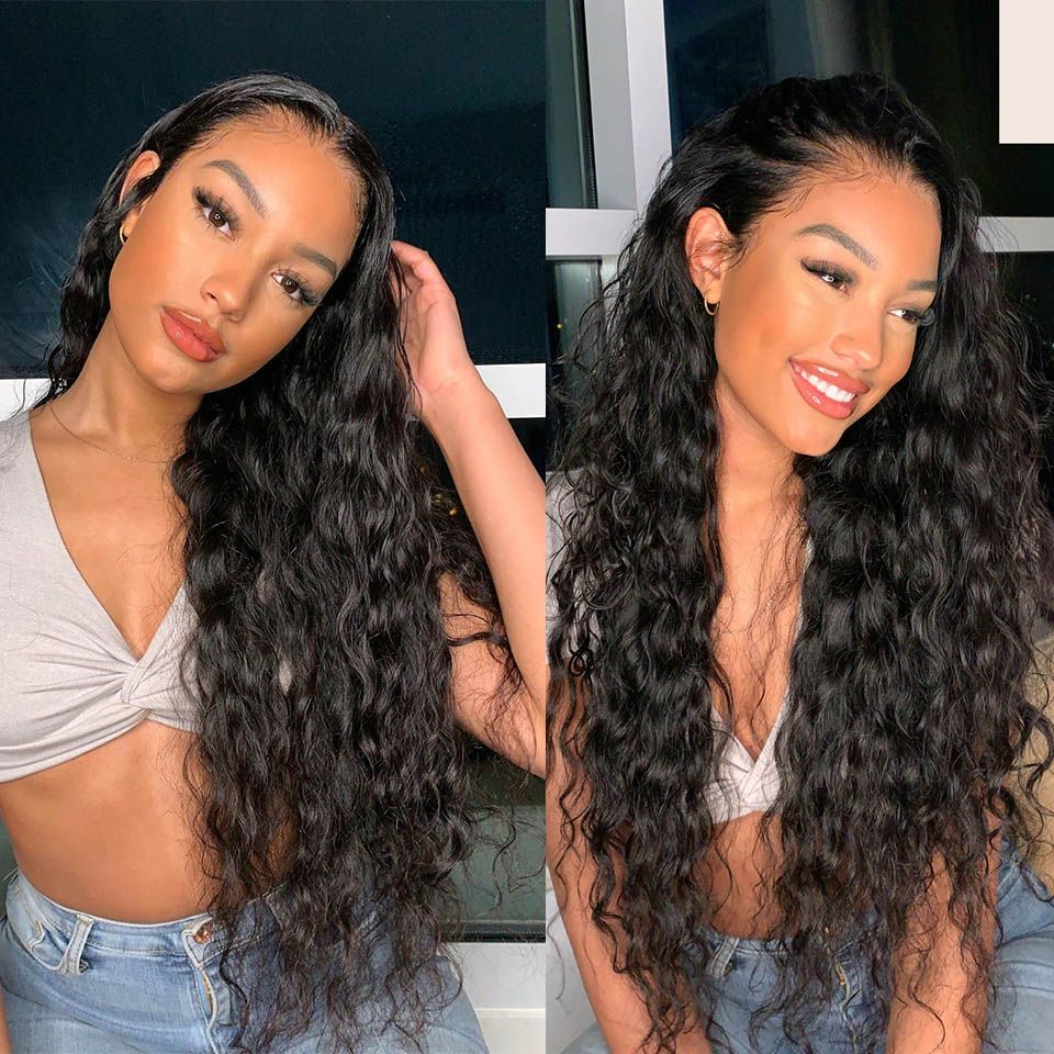 Loose Deep Wave Natural Black Hair 13x6 HD Lace Frontal Wig Wand Curls Human Hair Wigs