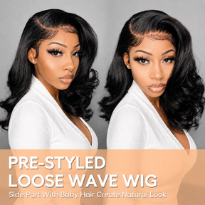 Glueless Loose Wave Bob Wig Human Hair C-Side Part 220% Density Undetectable HD Lace Front Short Wigs