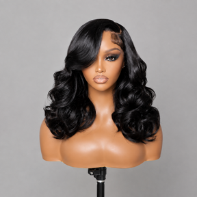 Glueless Loose Wave Bob Wig Human Hair C-Side Part 220% Density Undetectable HD Lace Front Short Wigs
