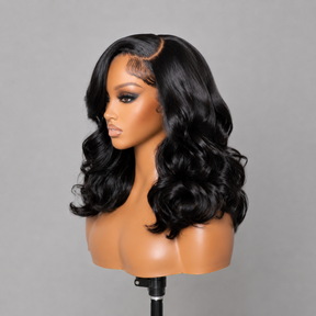 Glueless Loose Wave Bob Wig Human Hair C-Side Part 220% Density Undetectable HD Lace Front Short Wigs