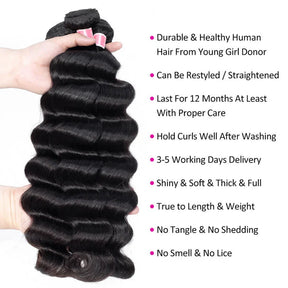 Brazilian Loose Deep Wave Hair 3 Bundles/4 Bundles 12A Unprocessed Virgin Human Hair Weave