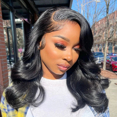 Glueless Layered Body Wave Bob Wigs Pre Cut Lace Front Wig 12A Grade Short Cut Style