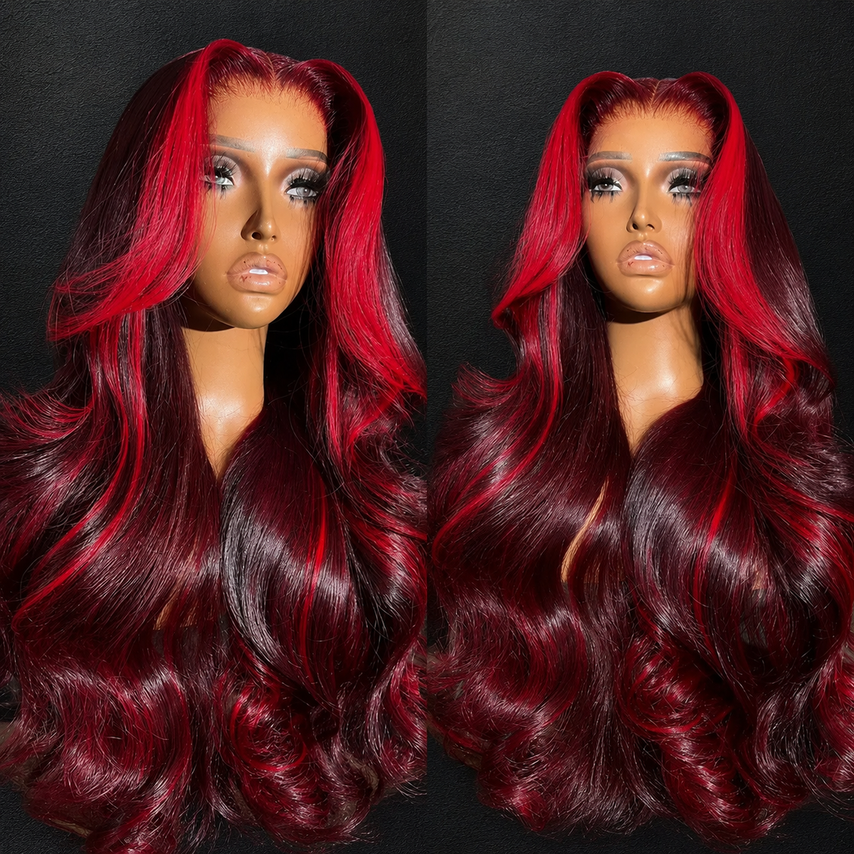 Burgundy Wig With Red Highlights Loose Body Wave Glueless 13x4 13x6 Lace Frontal Human Hair Wigs