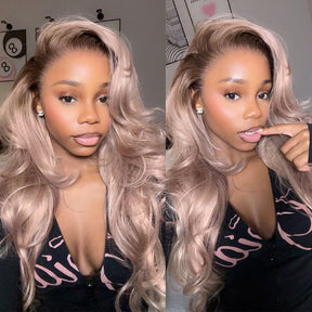 Ash Blonde Mixed Dirty Blonde  With Dark Roots 13x6 HD Glueless Human Hair Wigs 180% Density