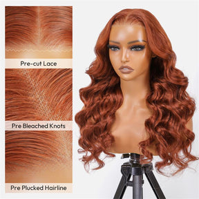 13x6 HD Burnt Orange Body Wave Wig Colored Human Hair Glueless Lace Wigs