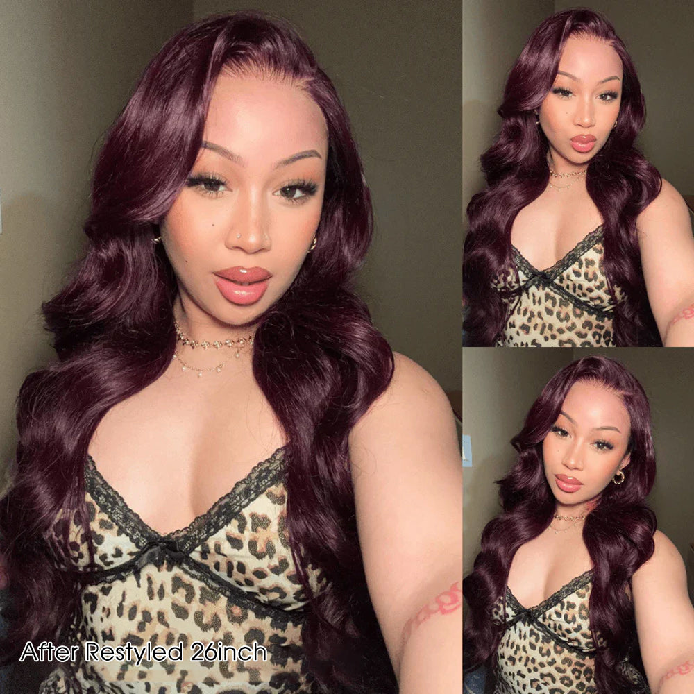 Black Cherry Layered Cut Glueless Wig 13x6 Lace Front Straight Human Hair