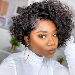 Water Wave Pixie Cut Glueless Minimalist HD Lace Short Curly Wig