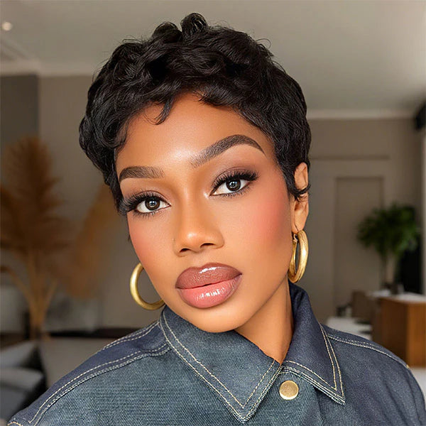 Short Layered Pixie Curly Human Hair Wigs